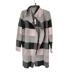 Loft Long Cardigan Sweater Check NWT Soft Stretch Cozycore Casual Modern Medium
